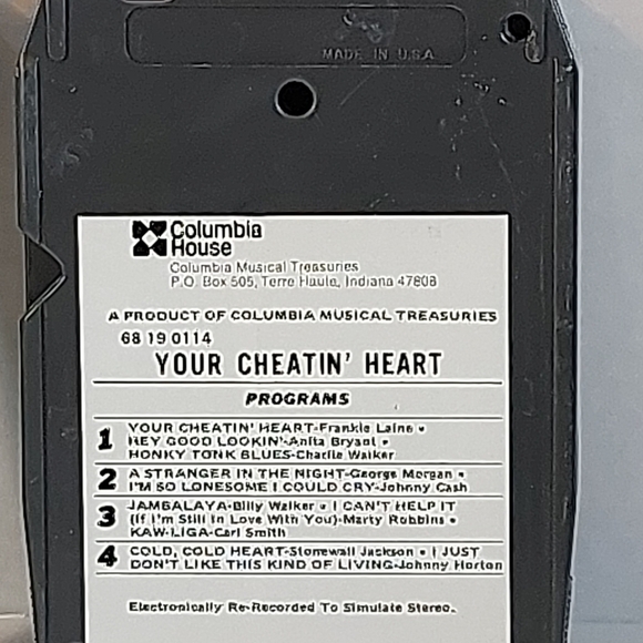Columbia House 8-Track Tape by Hank Williams Your Cheating Heart - Picture 3 of 4